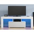 Panana TV Unit Stand 130cm TV Cabinet White Matt and White High Gloss Drawer Free LED Lights