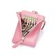 EEKUY Women Cow Leather Key Case, Portable Double Layer Zipper Key Case Coins Purse Hold Loose Change / 6 Ordinary Keys 4.92 × 3.35 × 0.6 Inch,Pink