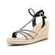 MRKEWUNEY Wedge Platform Sandals for Women Open Toe Espadrille Cross Sandals Ankle Strap Casual Mid Heel Sandals Beach Sandals Black Size 43