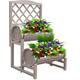 Groundlevel Wooden Double Barrel Garden Planter, Flower Plant Pot, Decorative, Deep Fill with Trellis Back - Putty Grey