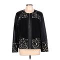 Chico's Jacket: Black Floral Motif Jackets & Outerwear - Women's Size Large