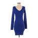 Mi ami Casual Dress - Sweater Dress V-Neck Long sleeves: Blue Print Dresses - Women's Size Medium