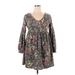 Lily Rose Casual Dress - A-Line V-Neck 3/4 sleeves: Gray Print Dresses - Women's Size X-Large