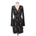 BCBGeneration Casual Dress - Wrap Plunge Long sleeves: Black Print Dresses - Women's Size X-Small