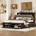 Queen Size Wood Platform Bed with Shoe Rack and Drawers