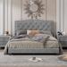 Queen Size Upholstered Bed Frame with Rivet Design,Tufted Headboard