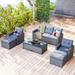 6 Piece Outdoor Patio Furniture Set, Rattan Wicker Sofa Sectional Set with Coffee Table, Ottomans and Removable Cushions