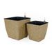 Medium 12 in. & 10 in. Smart Self-Watering Square Planter with Water Level Indicator - Hand Woven Wicker (2-Pack)