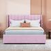 Modern Velvet-upholstered Bed with 4 Pull-out Drawers and Wingback Headboard Frame Bed Beside 2 Pocket, 3 Center Support Legs