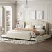 Linen Fabric Upholstered Platform Bed with Wingback Headboard, No Box Spring Needed Wood Slat Support Queen Size Bed Frame
