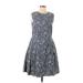 Gap Casual Dress - DropWaist Crew Neck Sleeveless: Gray Floral Motif Dresses - Women's Size 10