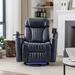 270° Power Swivel Recliner w/Hidden Arm Storage & LED, PU Power Recliner with Cup Holder, Tray Table & Cell Phone Holder, Blue