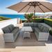 Outdoor Sectional Couch Set 5-piece Patio Rattan Wicker Conversation Set 9-seater Storage Upholstered Sofa with Coffee Table