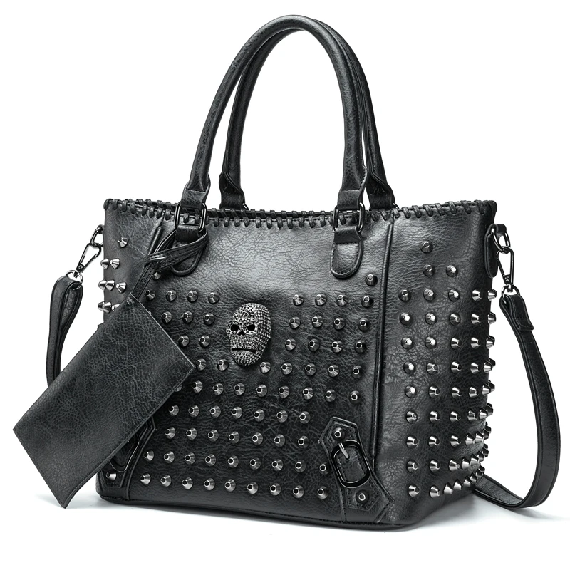Annmouler New Rivet borsa da donna borsa a tracolla in pelle Pu borsa a tracolla borsa a tracolla Punk di qualità con borsa a tracolla a portafoglio