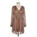 Umgee Casual Dress - Popover: Brown Animal Print Dresses - Women's Size Small