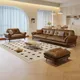 Minimalist leather sofa mid-century style living room small apartment Yunyu sofa retro brown coffee