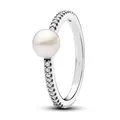 Real 925 Sterling Silver Timeless Treated Freshwater Cultured Pearl & Pave Ring For Women Wedding