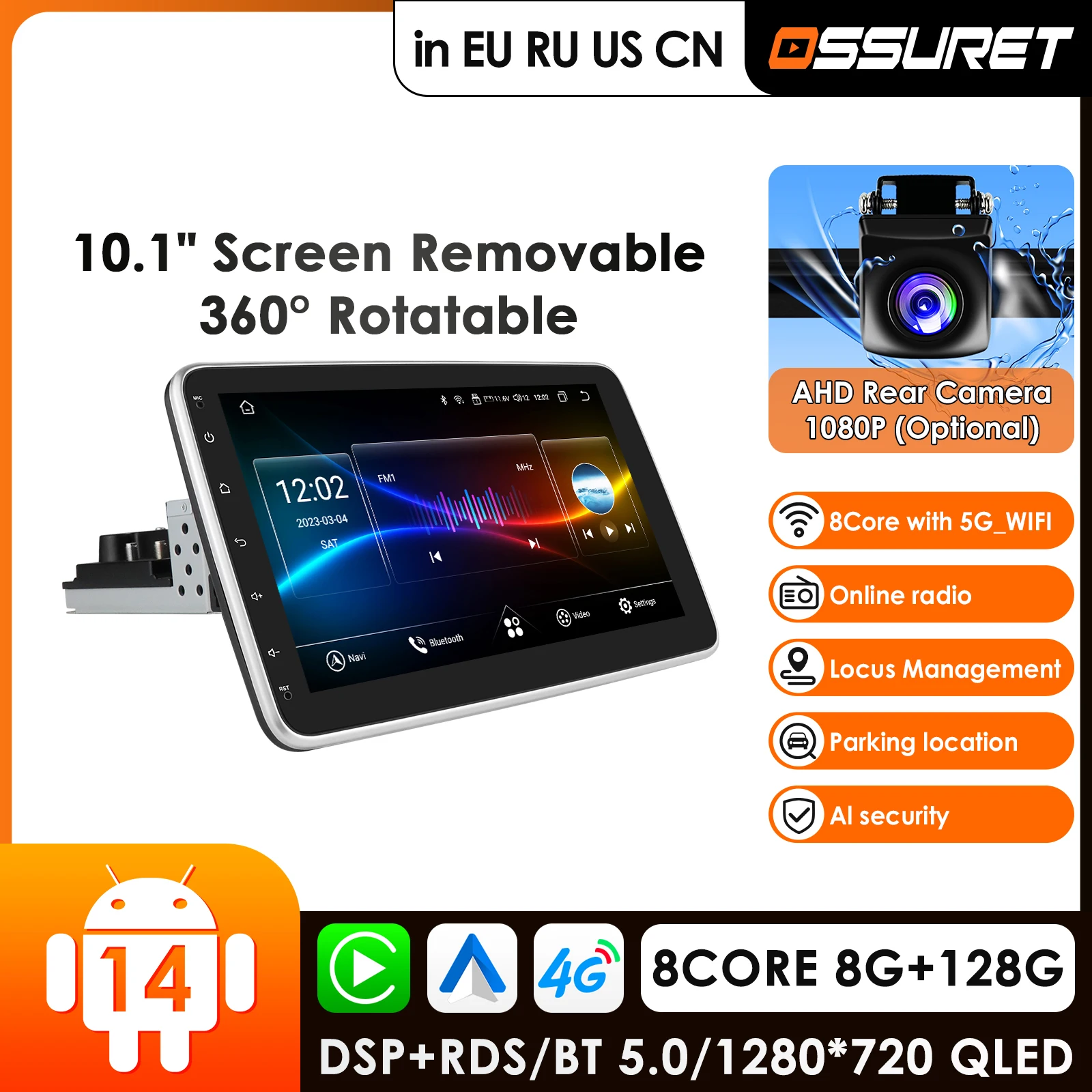 4G 10,1 Zoll drehbares 1 Din Autoradio für Universal Car Stereo Video Multimedia Player GPS Navi Car Autoradio einstellbares Audio Image