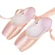 Chaussures de ballet en satin rose professionnel pour filles bout pointu pointe ruban de soie