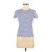 Three Dots Short Sleeve T-Shirt: Blue Stripes Tops - Women's Size Medium