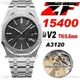 41mm 15400 A3120 Automatic Men's Watch Black Dial Stick Markers Stainless Steel Bracelet Engraving