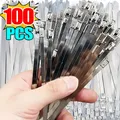 100/20PCS Stainless Steel Cable Ties Exhaust Wrap Coated Self-Locking Metal Zip-Exhaust Locking