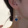 Boucles d'oreilles pendantes à pampilles en forme de coeur en cristal bleu pour femmes accessoires