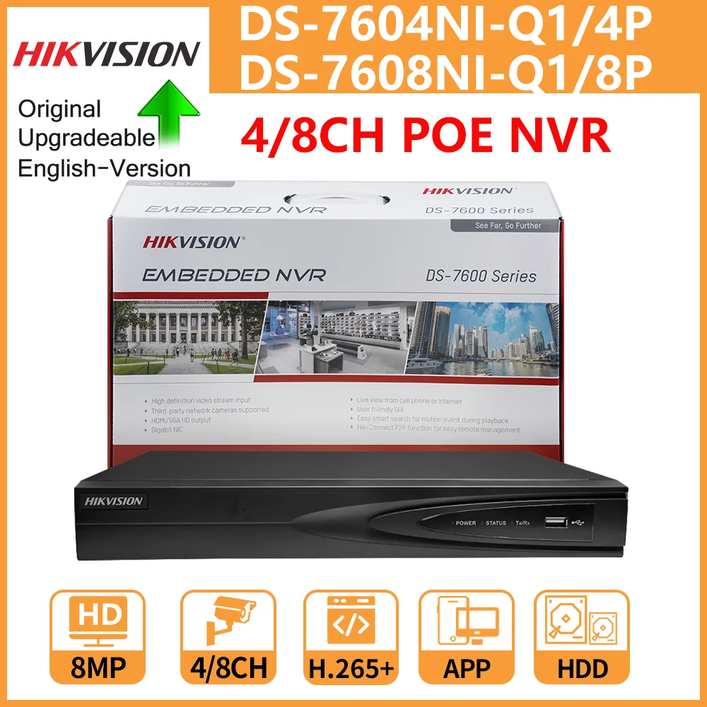 Hikvision 4K PoE NVR 4CH DS-7604NI-Q1/4P 8CH DS-7608NI-Q1/8P 8MP Zwei-Wege Audio Für CCTV Sicherheit Kamera netzwerk Video Recorder Image