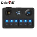 DaierTek-Panneau d'interrupteur à bascule étanche 6 gangs 12V panneau de voiture avec USB prise