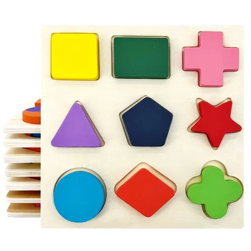 1pc 14 6 cm/5 75 in Holz 3D-Puzzles Puzzle Montessori-Spiele Kinder geometrische Formen Farbe lernen