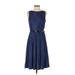 Tommy Hilfiger Casual Dress - A-Line Crew Neck Sleeveless: Blue Print Dresses - Women's Size 2