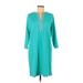 Lands' End Casual Dress - Shift V Neck 3/4 sleeves: Blue Print Dresses - Women's Size Medium
