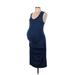 Ingrid + Isabel Casual Dress - Midi Scoop Neck Sleeveless: Blue Print Dresses - Women's Size Medium Maternity