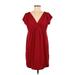Express Casual Dress - Party Plunge Short sleeves: Red Print Dresses - Women's Size Medium