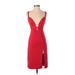 NBD Cocktail Dress - Party V Neck Sleeveless: Red Solid Dresses - New - Women's Size X-Small
