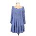 Free People Casual Dress - A-Line: Blue Print Dresses - Women's Size Medium