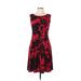 Connected Apparel Casual Dress - A-Line Scoop Neck Sleeveless: Red Floral Dresses - Women's Size 10