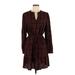 Ann Taylor LOFT Casual Dress - Mini V Neck Long sleeves: Burgundy Print Dresses - New - Women's Size Medium