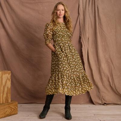 Tecovas Women's The Charlie Dress by Kristopher Brock, Olive/Beige Floral, Cotton Blend, Size Large