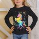 T-shirt Fille Enfants manche longue 3D effet Animal Licorne Col ras du cou Noir Enfants Hauts Automne Printemps Actif Sportif Mode Extérieur du quotidien Intérieur Standard 3-12 ans