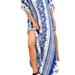 Anna-Kaci Snake Print Bikini Cover Up Beach Maxi Dress With Belt - Blue - ONE SIZE ONLY