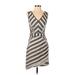 Gianni Bini Casual Dress - Mini V-Neck Sleeveless: Tan Print Dresses - Women's Size Small