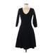 Boden Casual Dress - A-Line V Neck 3/4 sleeves: Black Print Dresses - Women's Size 8