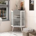 Rebrilliant Nath Glass+Metal Freestanding Bathroom Cabinet in White | 31.5 H x 22.25 W x 16.54 D in | Wayfair 9CC2F4056E294EB5B2E0740AFE3D81F0