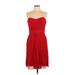 Badgley Mischka Cocktail Dress - A-Line Strapless Sleeveless: Red Print Dresses - Women's Size 10