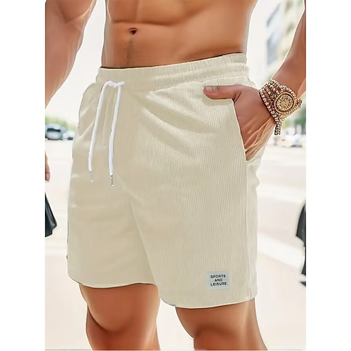 Herren Shorts Kurze Hosen Lässige Shorts Cordshorts Tasche Kordelzug Elastische Taille Glatt Komfort Kurz Festtage Strand Wochenende Modisch Brautkleider schlicht Schwarz Gelb Mikro-elastisch Image