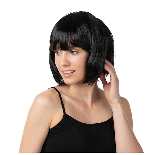 Kurze Bob-Perücke mit Pony, hitzebeständige, glatte Kunsthaarperücken für Damen, süßes dunkles Aschblond mit Blond gemischt, 10 Zoll, Hellbraun, Schwarzbraun, Hellblond, Blond Image