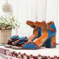 Damen Sandalen Handgefertigte Schuhe Vintage-Schuhe Handgeprägt Hochzeit Party Blumen Blume Blockabsatz Fantasy Heel Peep Toe Elegant Vintage Leder Knöchelriemen Orange