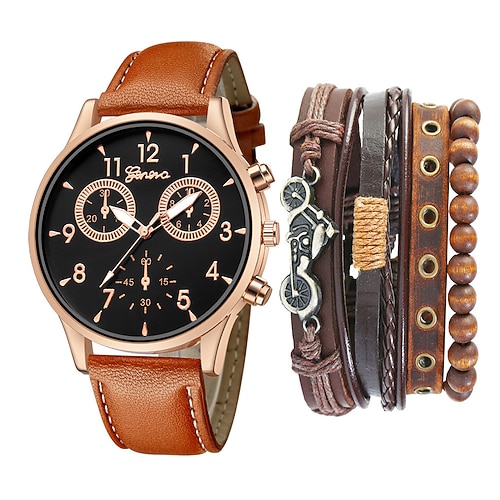 Uhr Set Herren Mode Casual Zwei-Augen Gürtel Quarz Uhr Fahrrad Punk Armband 5 Stück/Set Image