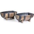 Rustic Wood- Look Plastic Half Barrel Flower Pot Garden Planter Pack Of 2 Brown Round